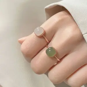 FASHION - New Imitation Jade Rings Retro Rings Fashion Sweet Finger Ring for Women Simple Party Jewelry Festival Gift Adjustable Open Ring