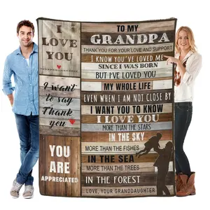 To My Grandpa Granddaughter's Love Flannel Blanket Soft Cozy Gift Throw with Heartfelt Gratitude Messages & Rustic Design Perfect for Gifting to Your Grandpa to Express Love & Appreciation