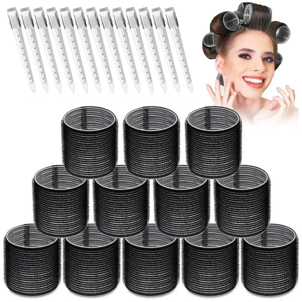 12PCS Self Grip Hair Rollers with Clips, No Heat Hair Curlers for All Hair Types & Lengths, Volume Styling Kit