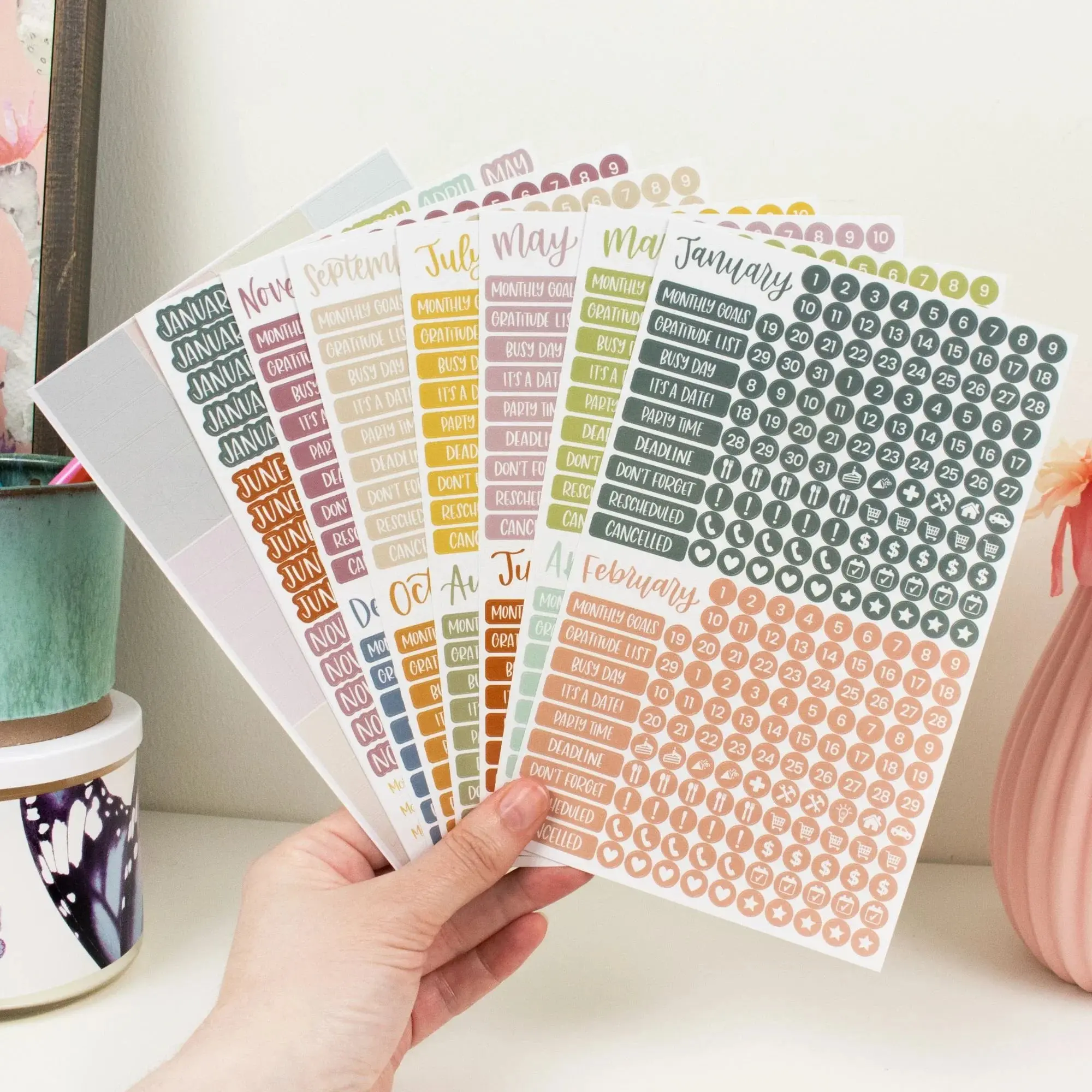 Planner Stickers | Calendar Essentials | Retro Rainbow Assorted Stickers Sticker Sheets