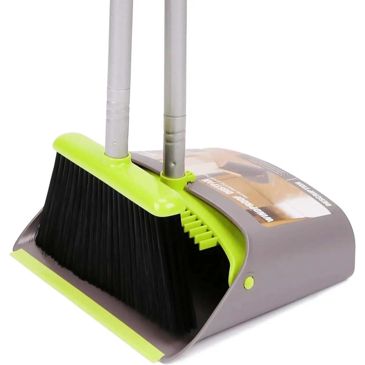Broom and Dustpan Set,  Broom with Dust Pan with Long Handle Combo Set for Office and Home Standing Upright Sweep Use with Lobby