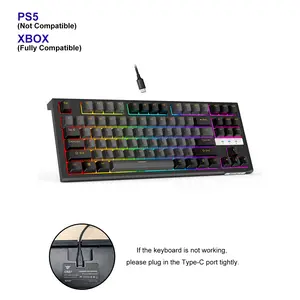 NPET CR87 75% Mechanical Gaming Keyboard, PS5 (Not Compatible), Hot-swappable Red Switch, RGB Backlit, 87 Keys Compact TKL Wired Keyboards for Windows Laptop PC Gamer - Black/Grey
