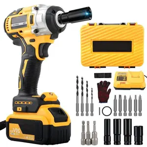 Heavy Duty Brushless Impact Wrench Gun Set, 1/2 Inch Square Drive, Variable Speed Control, Smart Auto-Shutoff, Full Accessories Kit for Garage, Automotive & DIY Projects