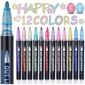 Shimmer Markers Outline Pens - 12 Colors Metallic Markers for Drawing, Art Supplies, Arts Crafts - Gifts for 4-12 Year Old Girls