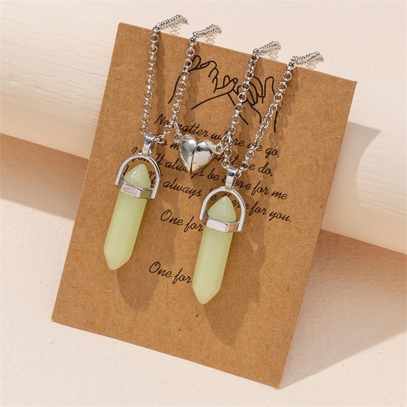 2Pcs/set Luminous Bullet Shape Necklace Hexagonal Pendant Magnet Necklace