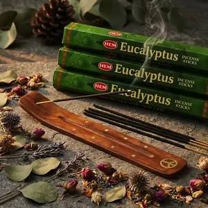 Hem Eucalyptus Incense Gift Set – 60 Sticks & Wooden Holder