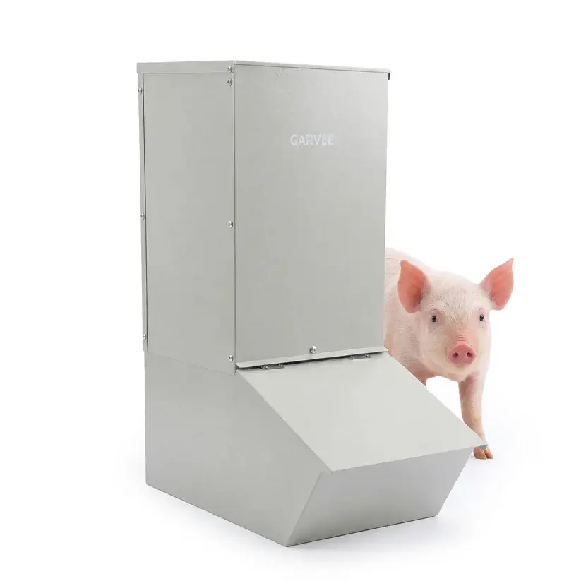 [NEW PRODUCT - FLASH SALE]  Garvee Hog Feeder, 2.2 Bushel Single Door Steel Pig Feeder for up to 5 Hogs, Outdoor Livestock Trough