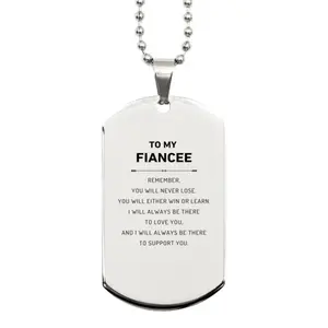 Fiancee Gifts, To My Fiancee Remember, you will never lose. You will either WIN or LEARN, Keepsake Silver Dog Tag For Fiancee Engraved, Birthday Christmas Gifts Ideas For Fiancee X-mas Gifts