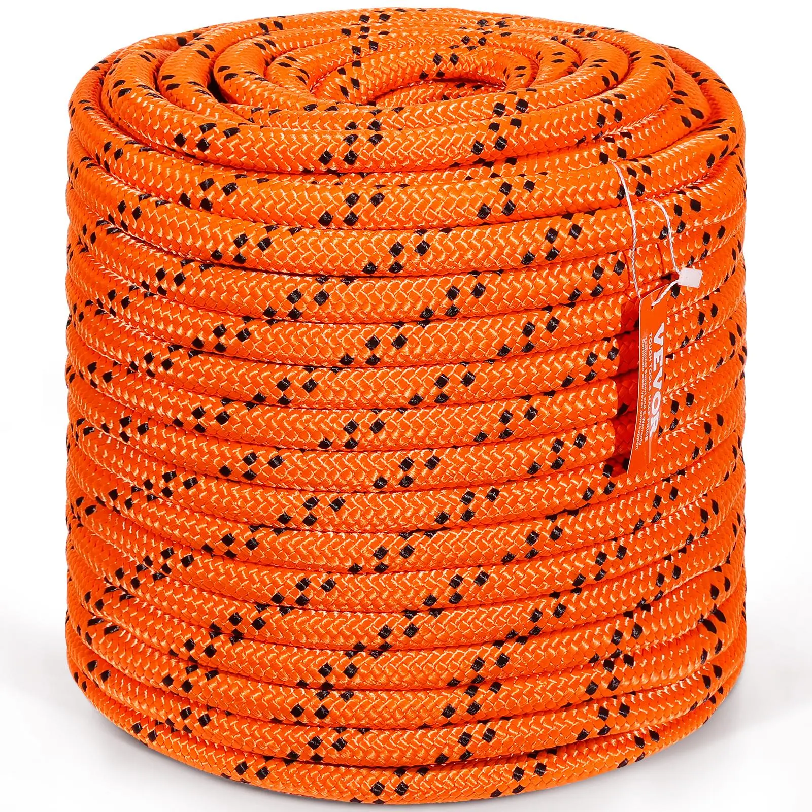 【Father's Day Gift】VEVOR Double Braided Polyester Synthetic Climbing Rope, 3/4 in x 220 ft 24 Strands, 20000 LBS Breaking Strength, Outdoor Arborist Rigging Cords for Rock Hiking Rescue, Orange/Black, Fathersdaygift, Climbing Rope Ropes
