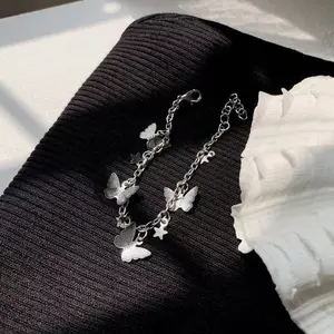 Y2K Butterfly Star Bracelet Silver Adjustable 21CM 8.2IN Charm Chain Bracelet Cute Aesthetic Jewelry for Women Girls
