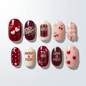 Cute Dr Pepper Style Press on Nail, Sweet Heart & Cherry False Nail Set
