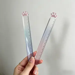 Cute Cat Paw Ruler Set, Random Color Plastic Straight Ruler for School Home Office, Adorable Stationery Supplies, Student Prize Tool
