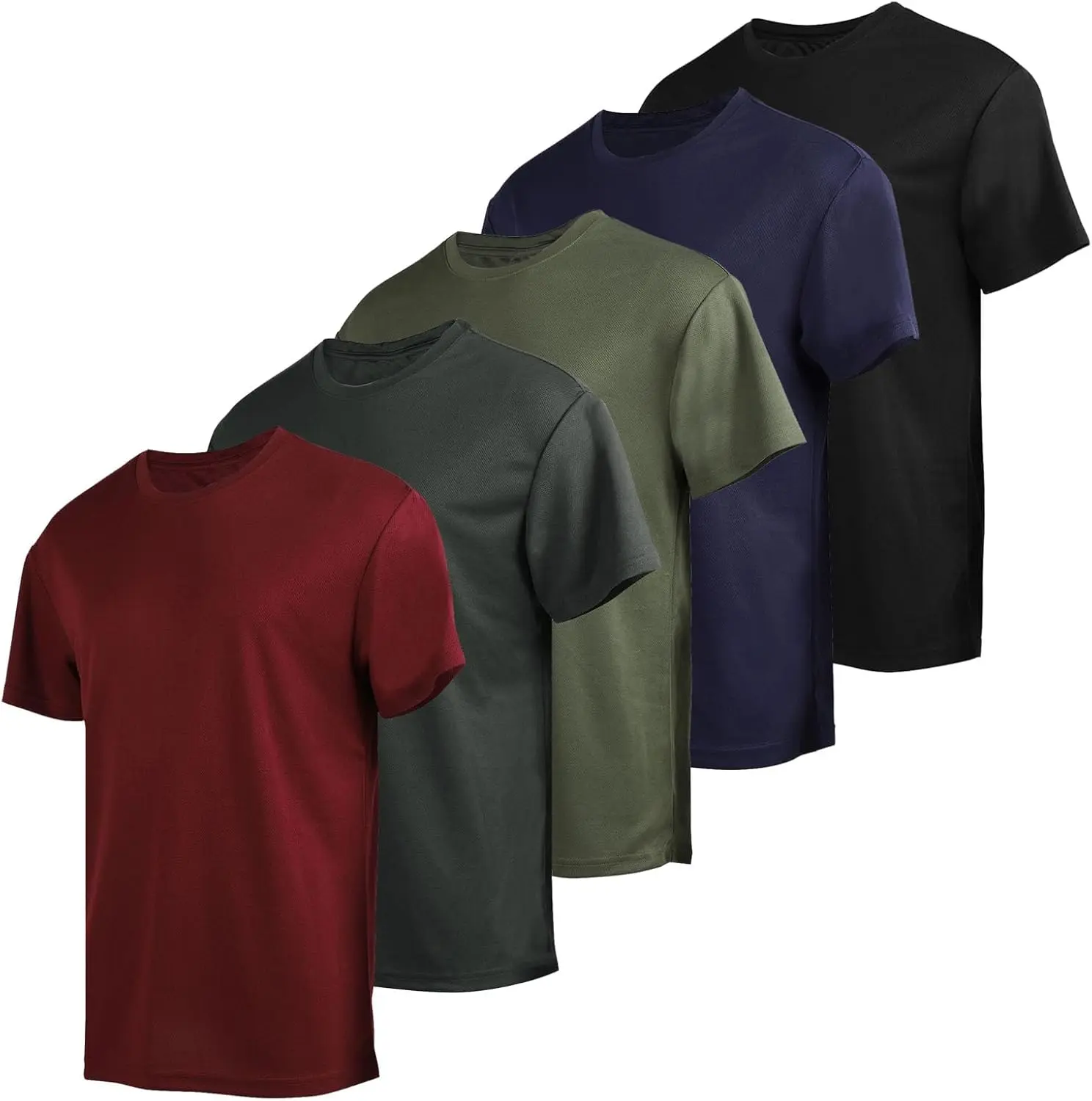 Men's 5-Pack Activewear Fitness T-Shirts, Quick-Dry Short-Sleeve Crewneck Polyester Tops, Tag-Free with UV Protection for Gym & Running, Activewear Clothes, Fitness T Shirt, Athletic Top, Athletic Fitted Breathable, Weight Lifting, Biking, 5Pack-Black, Bl