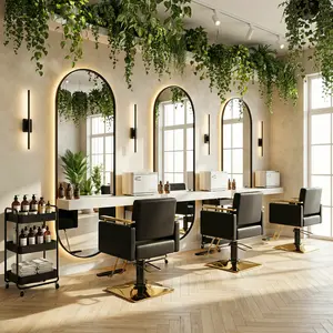 Baasha Gold Salon Chair, Comfortable Stylist Chair with Stainless Steel Armrest, Premium Black Salon Chair for Hair Stylist, 360°Swivel Hydraulic Salon Chair, Beauty Spa Equipment