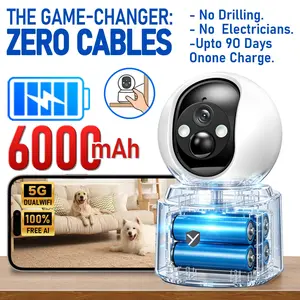 No-Wire Indoor Security Camera, 6000mAh Rechargeable Battery & Motion Alert Notifications, way talk Movable Pet Monitor