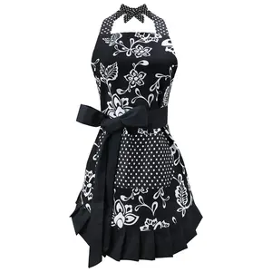 Cotton Aprons for Women with Pockets, Extra Long Ties, Floral Apron, Perfect for Kitchen Cooking, Baking and Gardening