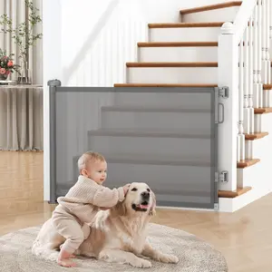 Gate for Stairs, 55" Wide Mesh Dog Gate Indoor, 34" Tall Child Gate for Doorways, Hallways, Deck, Indoor Outdoor Pet Baby Safety Essentials for Home, Grey