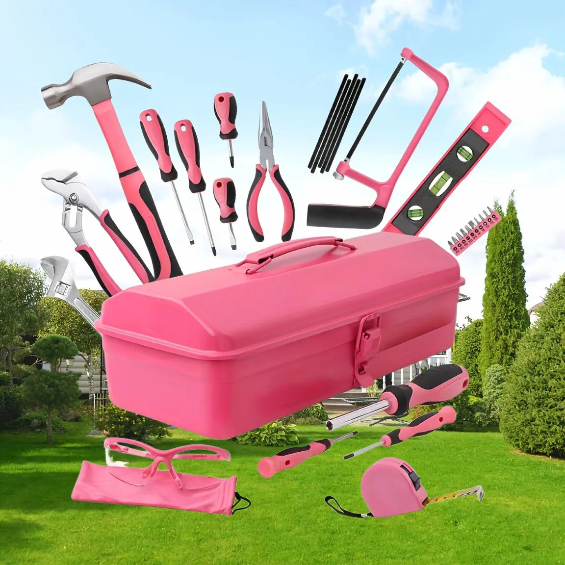 39/32/165pcs Pink Household Tool Set, Sturdy Metal Hand Tool Kit, Classic Barn Style Toolbox, Ladies Durable Metal Hand Tools, Home Repair Kit, The Best Gift for Mother'S Day