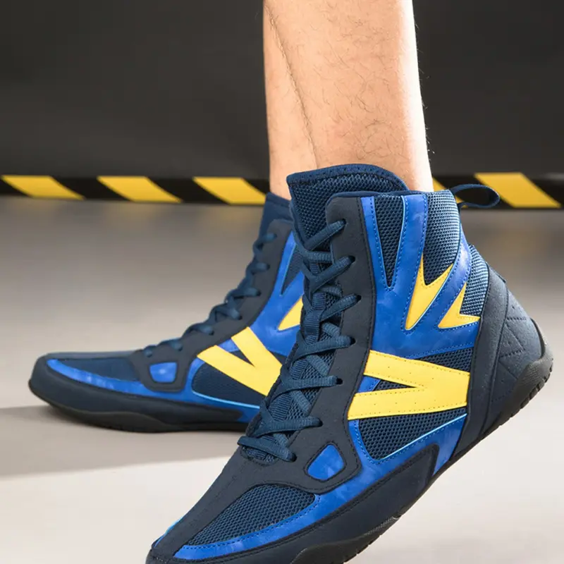 Men's Competition-Level Wrestling Training Shoes, High-Top Muay Thai Boxing Training Shoes, Fitness Sanda Shoes, Ankle Reinforcement, Anti-Slip Grip Tread, Suitable for Professional Wrestlers and Combat Sports Enthusiasts