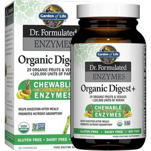 Dr Formulated Digestive Enzymes with Papain, Bromelain, Lipase for Digestion & Nutrient Absorption – Organic Digest+ - Vegan, Gluten-Free, Non-GMO, Tropical Fruit Flavor, 90 Chewables