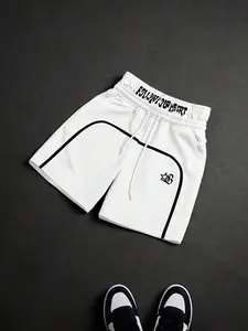 VYNCE Men's Casual White Shorts Letter Print Drawstring Track Shorts