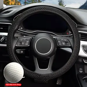 Universal 15 inch Breathable Soft Microfiber Ice Silk Fabric Steering Wheel Cover, Anti-Slip Inner Rubber,Warm in Winter and Cool in Summer