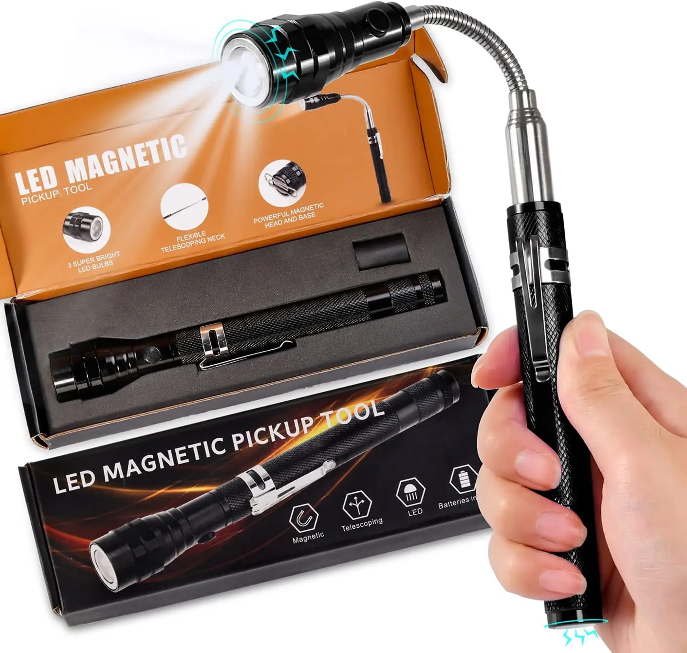 Telescoping Magnetic Pickup Hand Tool, 22in Extendable Neck, Portable Adjustable Car Repair Gadget, Magnetic Base Gift for Him