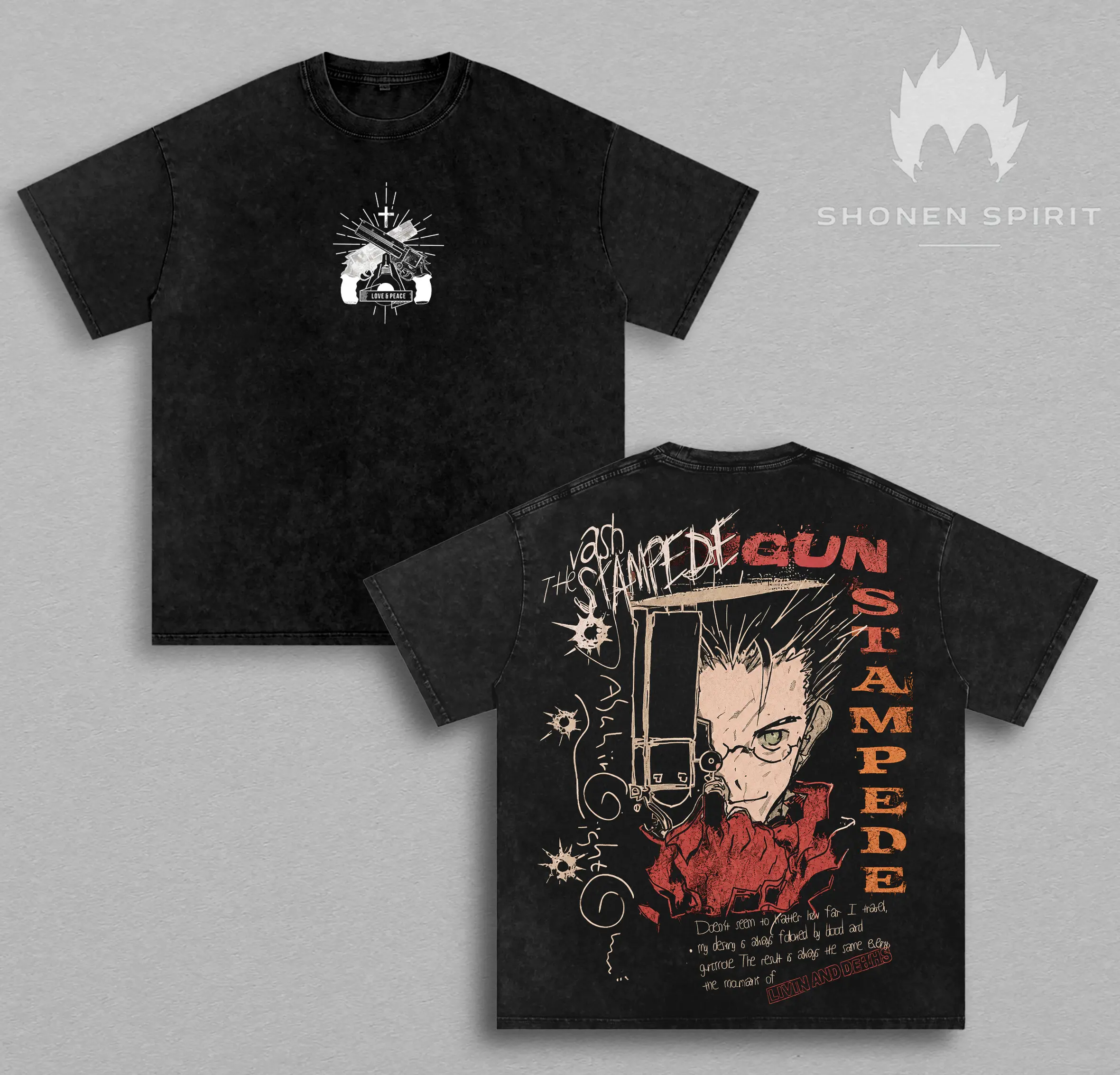 Vash The Stampede Gunman Style, Trigun Washed T-Shirt, Vintage Anime Tee, Desert Outlaw Design, Oversize Streetwear Shirt, Humanoid Typhoon Graphic Tee