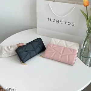 1-Pack Women's PU Leather Wallet — Full-Zip, Mid-Length Clutch with Embossed Design; Multifunctional Coin Purse; Durable and Stylish, Ideal for Daily Use and Travel.