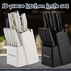 15-in-1 Home Kitchen Gift Set Stainless Steel Cutlery with Sharpening Function Detachable Washable Pink Storage Block for Daily Cooking