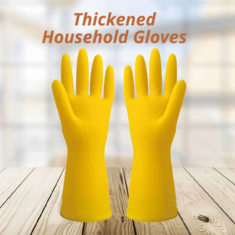 6 Pairs Household Thick Rubber Anti-Slip Gloves - Waterproof, Comfortable Texture, Rolled Cuffs, Multipurpose for Bathroom, Kitchen Cleaning