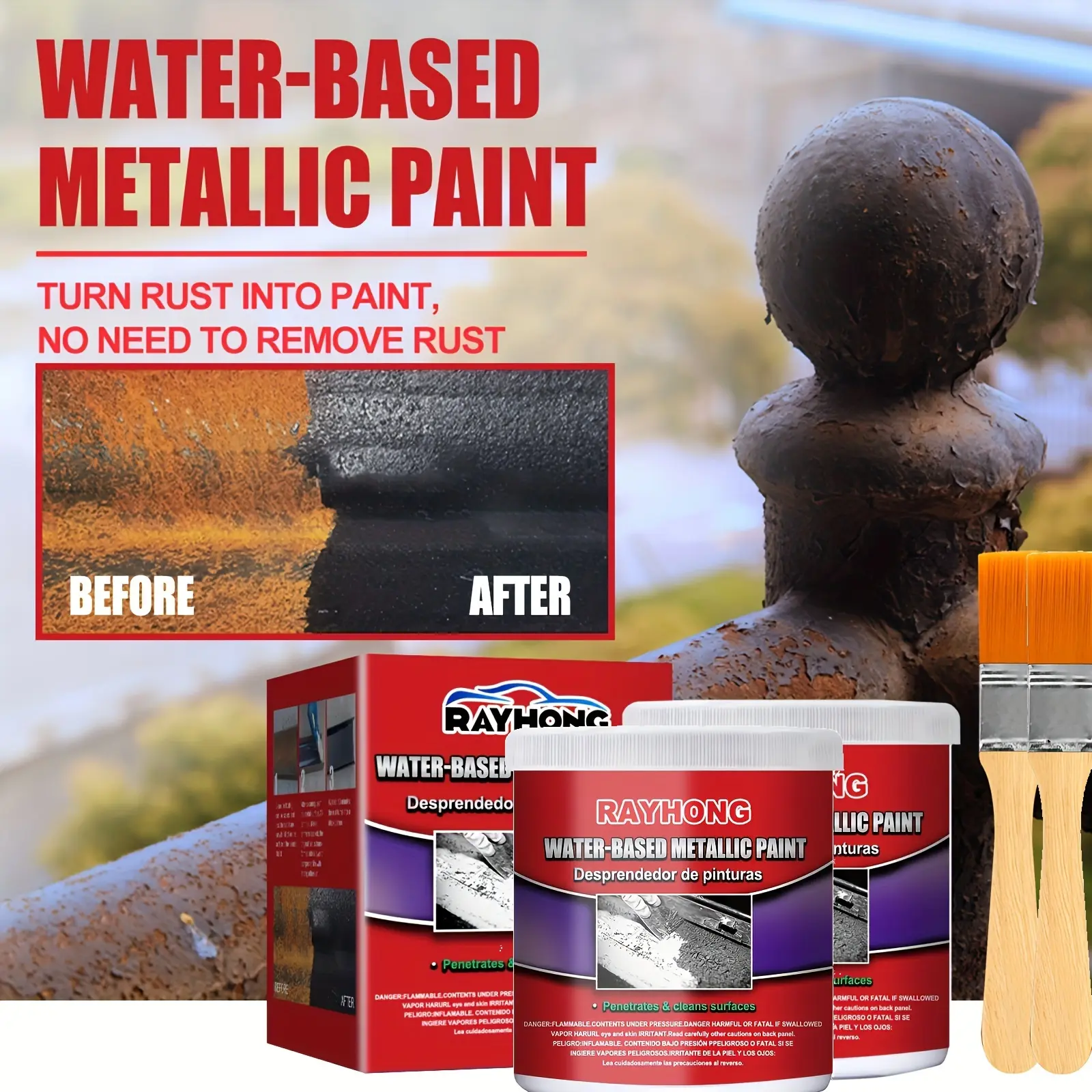 Water-Based Multi-Functional Metal Rust Converter Paste with Brush - Anti-Corrosive Surface Treatment for Cars, Iron Surfaces, Prevents Future Corrosion, Forms Polymer Barrier, 20-Min Dry Automotive Chassis Repair & Metallic Paint Maintenance Tool,sohochi