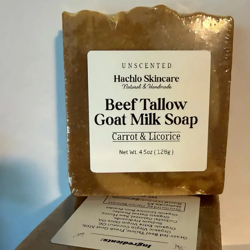 Unscented Beef Tallow & Goat Milk Soap - Carrot & Licorice with Colloidal Oatmeal and Honey⁠