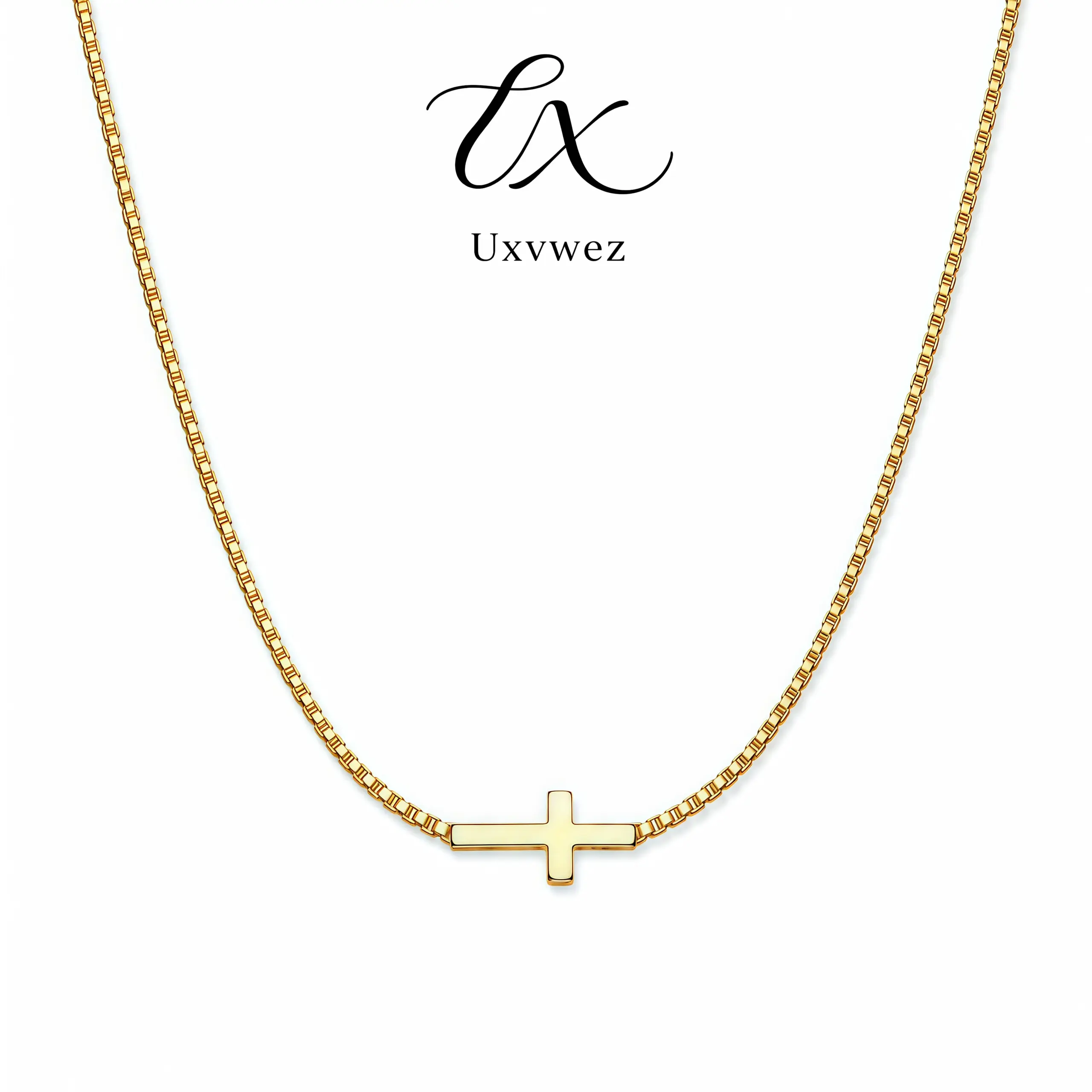 Uxvwez Minimalist Cross Necklace for Women Gold Silver Tone Dainty Sideways Pendant Adjustable Faith Jewelry Gift for Her