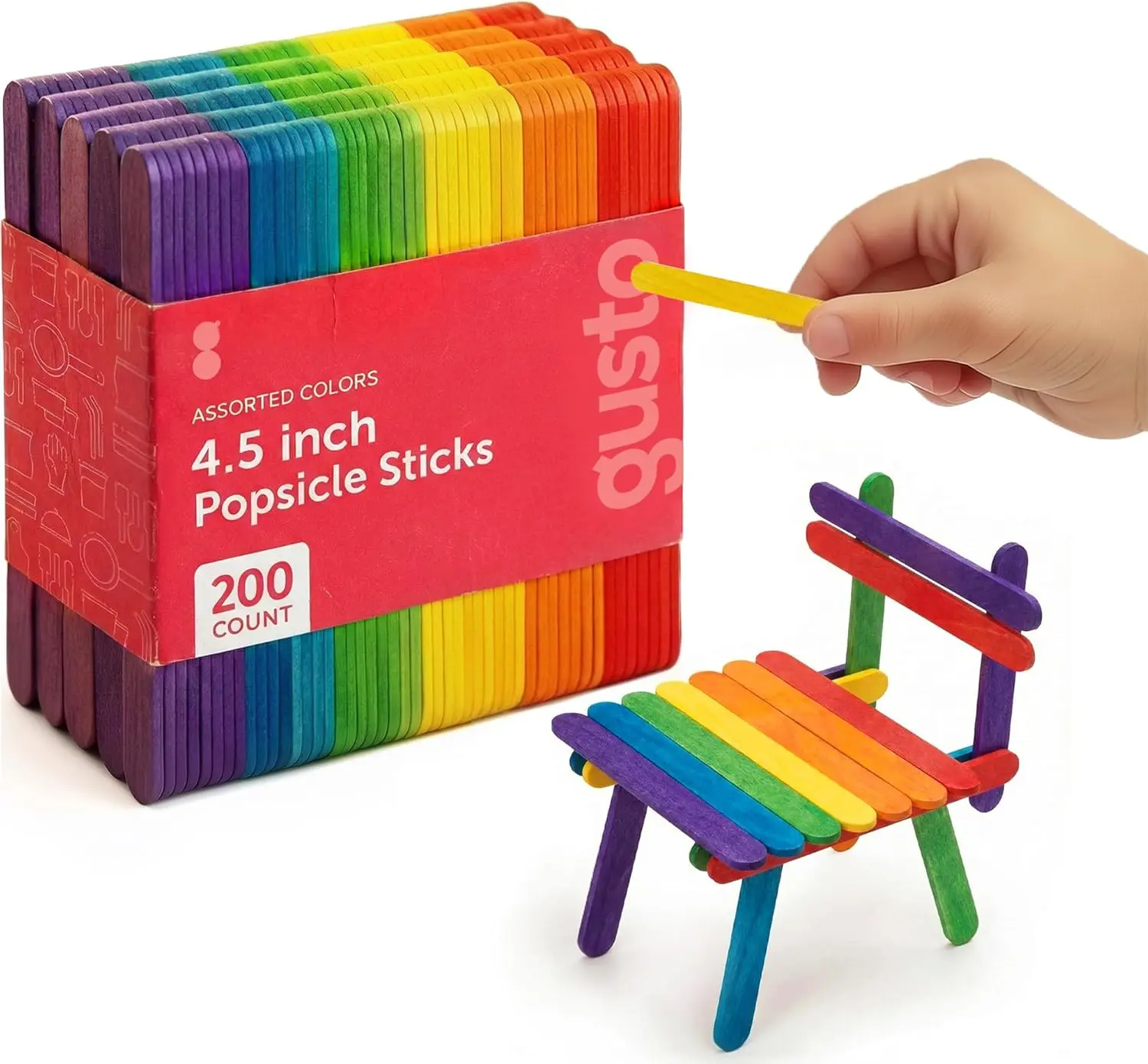 Gusto [200 Count] 4.5 Inch Colored Popsicle Sticks for Crafts - Multi-Purpose Wooden Sticks for ICES, Ice Cream, and More - (Formerly Comfy Package) Rikkel Corp.