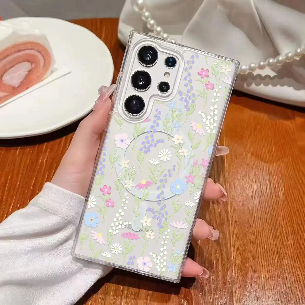 Wild Floral Pattern Clear Wireless Charging Military-Grade Protection Shockproof Slim Magnetic Phone Case for Samsung Galaxy S26 S25 S24 Ultra S23 S22 S21 S20 Plus Edge FE A14 A15 A16 A35 A36 A54 A56 Note20ultra A57 A55 A37 A26 A25 A17 A06 A05S Flowers