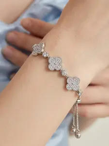 Four-Leaf Clover Zirconia Bracelet for Women, Luxurious Unique Design, Elegant Bangle, High-Quality Hand Jewelry