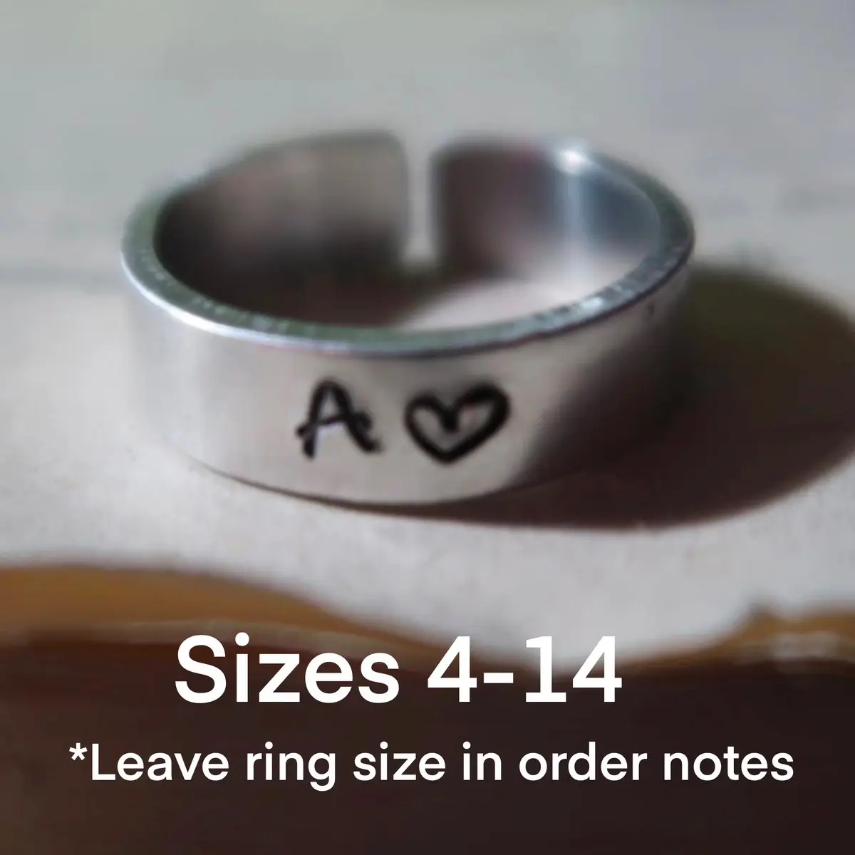 Adjustable Custom Initial Heart Ring, Anniversary Gift Adjustable Custom Initial Heart Ring, Anniversary Gift