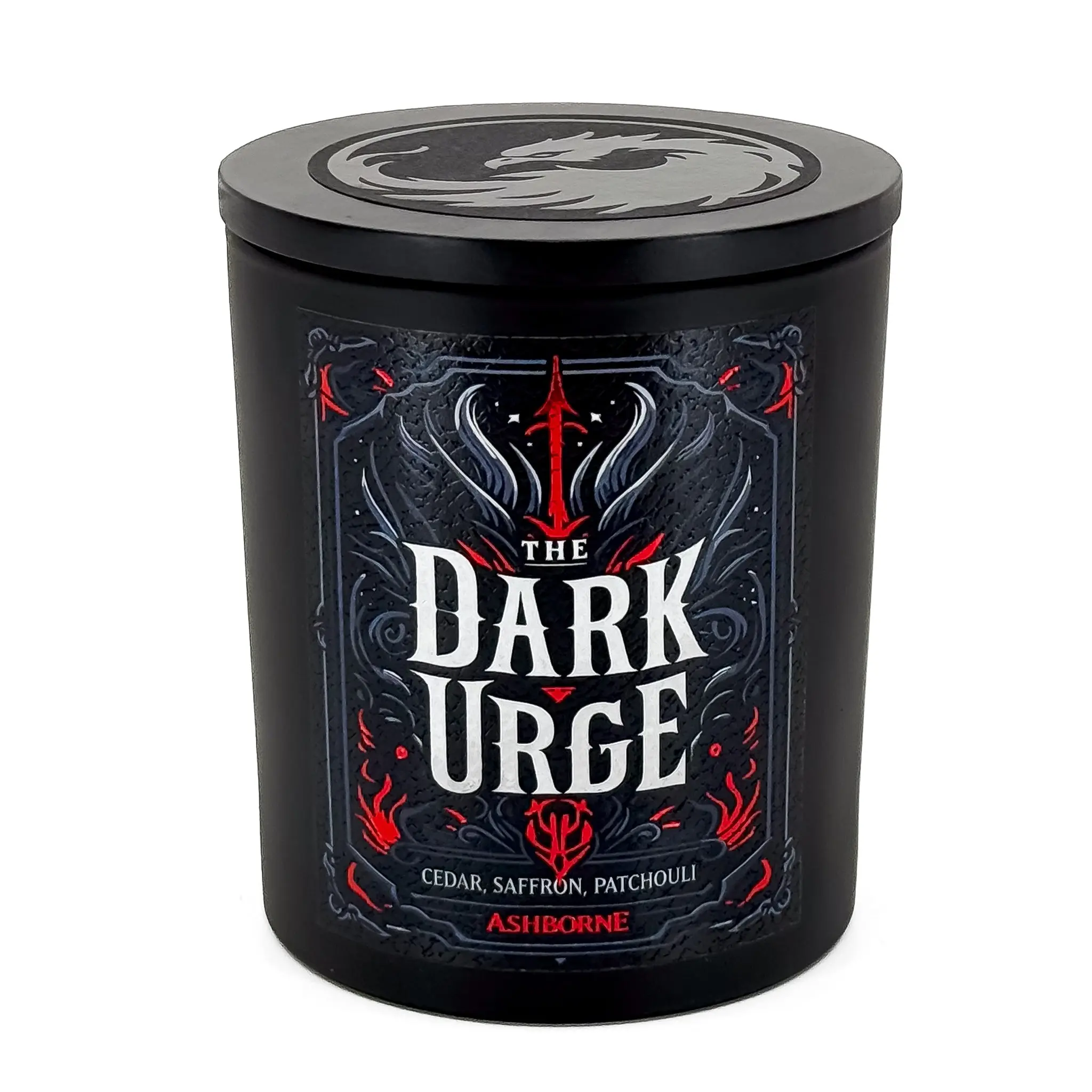 Dark Urge - 8oz BG3 Scented Candle - Cedar, Saffron, Patchouli - Natural Coconut Wax - 35 h Burn Time - Premium Foil Label - Dark Aroma Decor