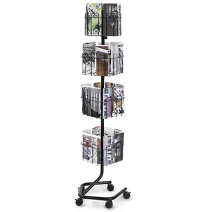 VEVOR Brochure Display Rack, 4-Tier 32 Pockets Rotating Magazine Literature Display Stand for Postcards, 360° Spinning Greeting Cards Rack with 5 Wheels (2 Lockable) for Shop Exhibitions Office