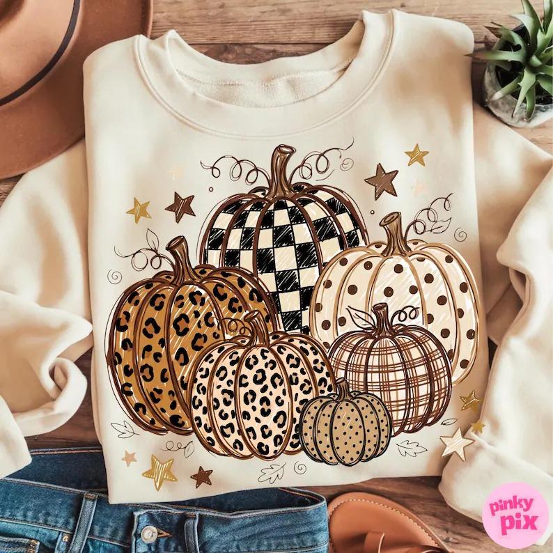 Fall Pumpkin T-shirt – Sweatshirt – Hoodie: Leopard Print Polka Dot Fall Trendy Autumn Design