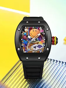 A men's 2025 popular wine barrel shaped smiling face hollowed out student waterproof versatile quartz watch Trendy Multifunctional Watch