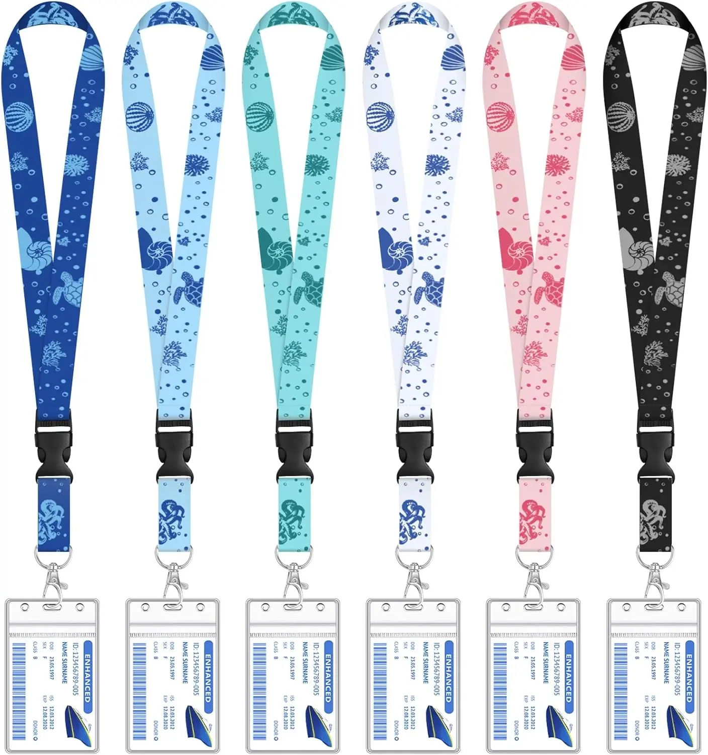 6 Pack Cruise Lanyard for Ship Cards, Cruise Essentials 2026, Ocean | Detachable Lanyards with Waterproof ID Badge Holders, Cruise Must Have for Carnival, Royal Caribbean, NCL