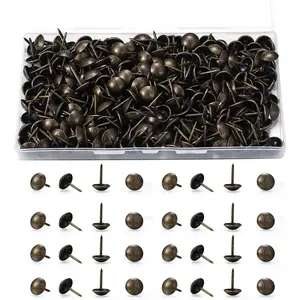 250 Pcs Upholstery Tacks, Decorative Round Head Bronze Furniture Tacks Nails Pins, Antique Thumb Push Pins for DIY Project, Furniture, Sofa, Chair, Bed - 11x17 mm