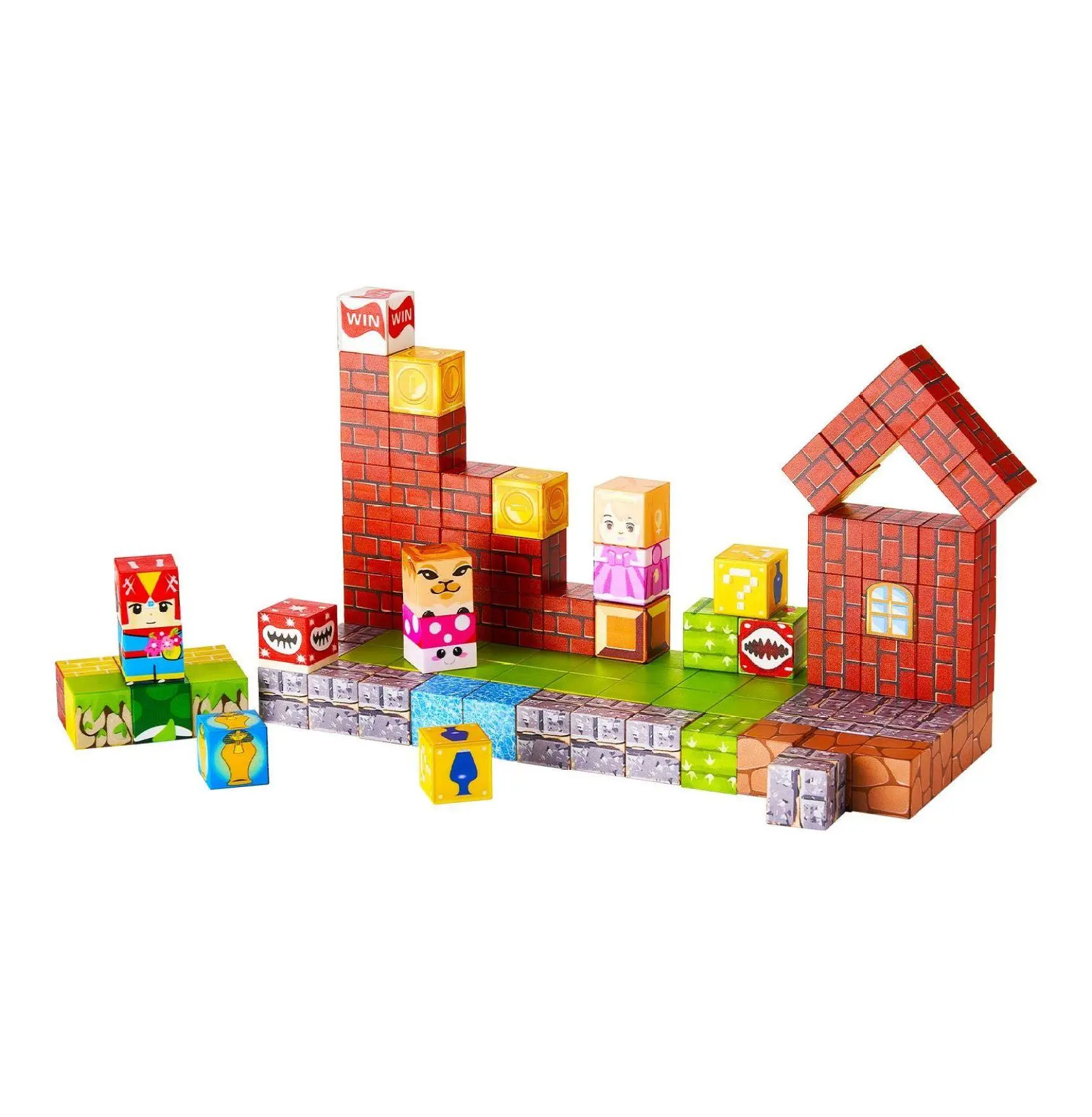 Magnetic Blocks 100 PCS, Building Blocks for Kids STEM Montessori Toys, Magnetic Tiles Cubes Set for Boys Girls 3+ Years, Construction Toy Gift Mario Castle