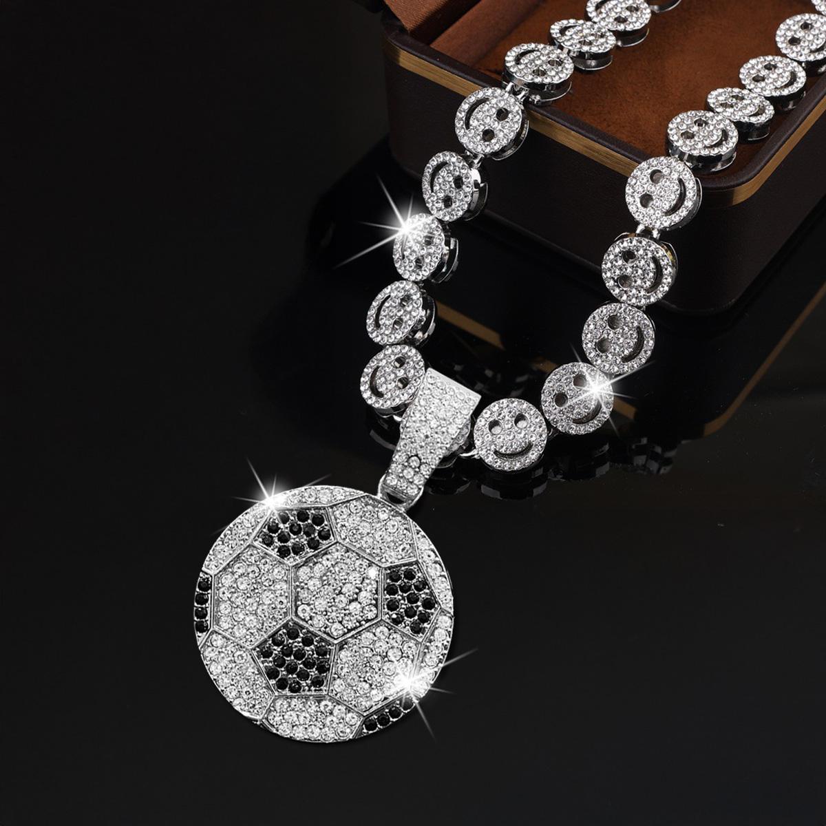 Silver Gold Smiley Face Bracelet & Football Pendant For Women And Men Smiley Choker Cute Jewelry Gift Preppy Accessories Ideal Jewelry for Football Sports Lovers