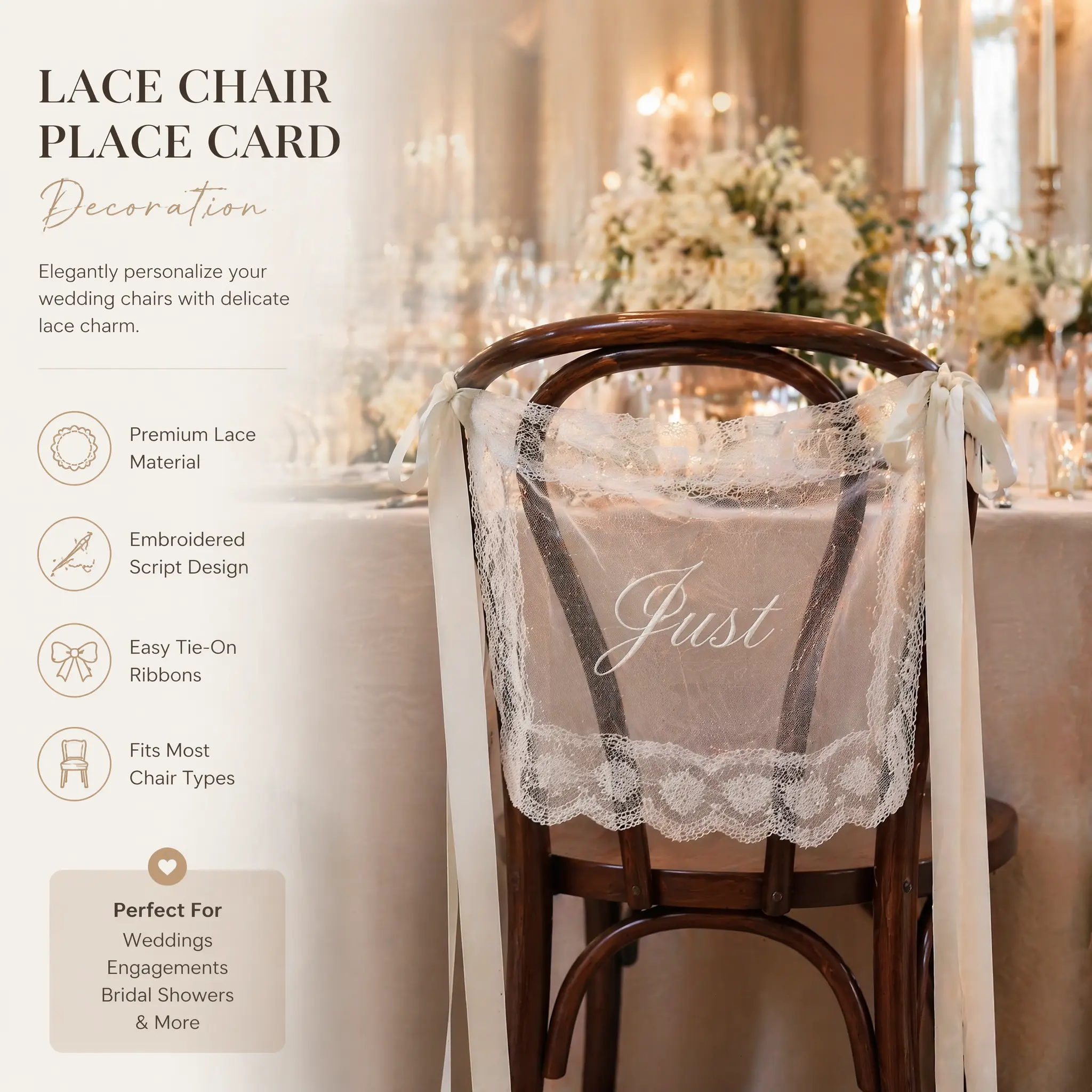 SHOWGEOUS White Lace Chair Sashes, Elegant Wedding Chair Decor for Wedding Ceremony, Reception, Banquet, Bridal Shower, Baby Shower, Birthday Party, Event Chair Decoration