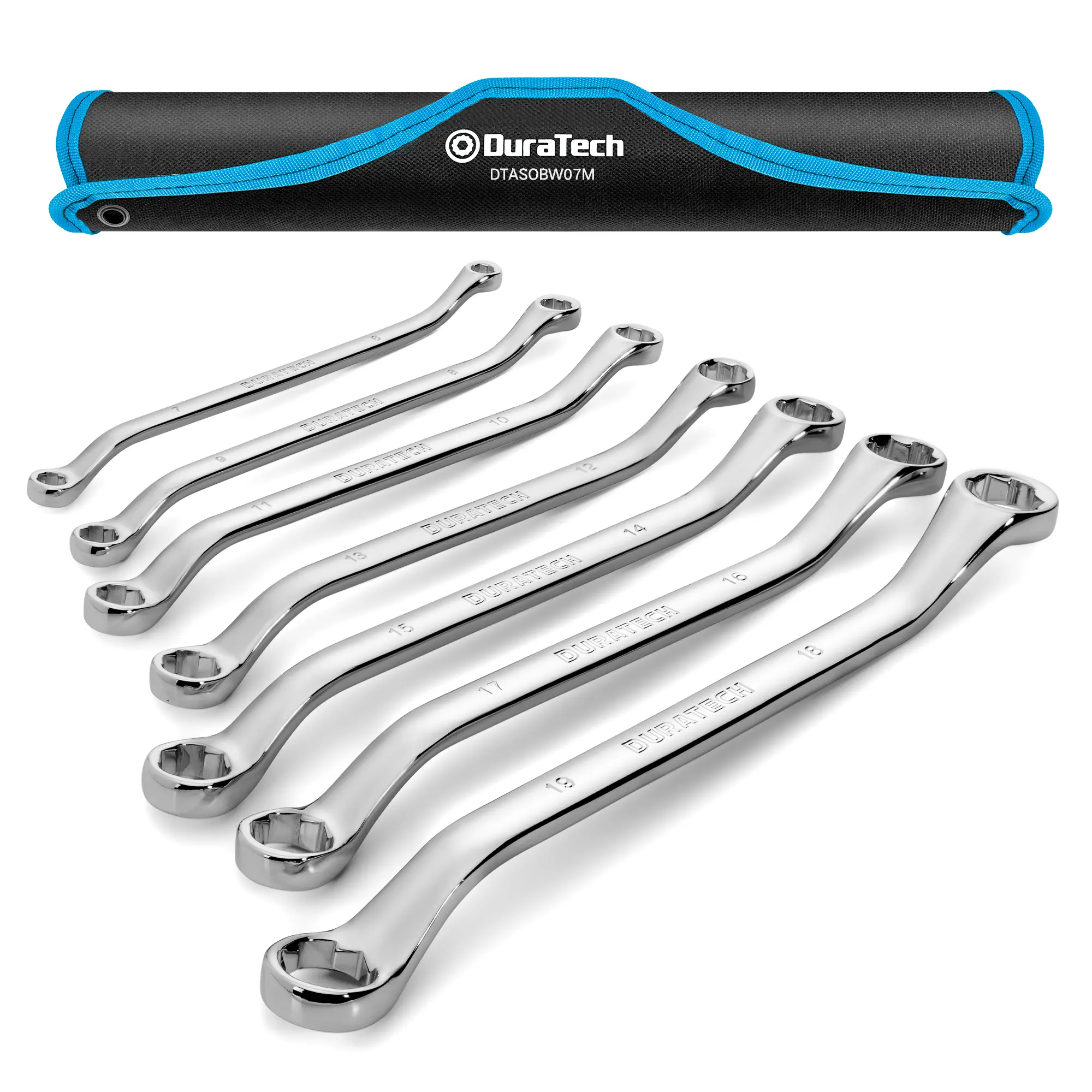 #fathersdaygift DURATECH 7-Count Anti-slip Offset Box Wrench Set, Bolt Extractor Wrench Set, Metric, 6-19mm, 50-Degree Offset, CR-V Steel, with Rolling Pouch