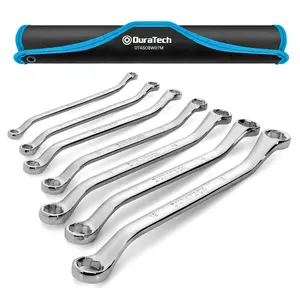 #SpringGlowUp DURATECH 7-Count Anti-slip Offset Box Wrench Set, Bolt Extractor Wrench Set, Metric, 6-19mm, 50-Degree Offset, CR-V Steel, with Rolling Pouch