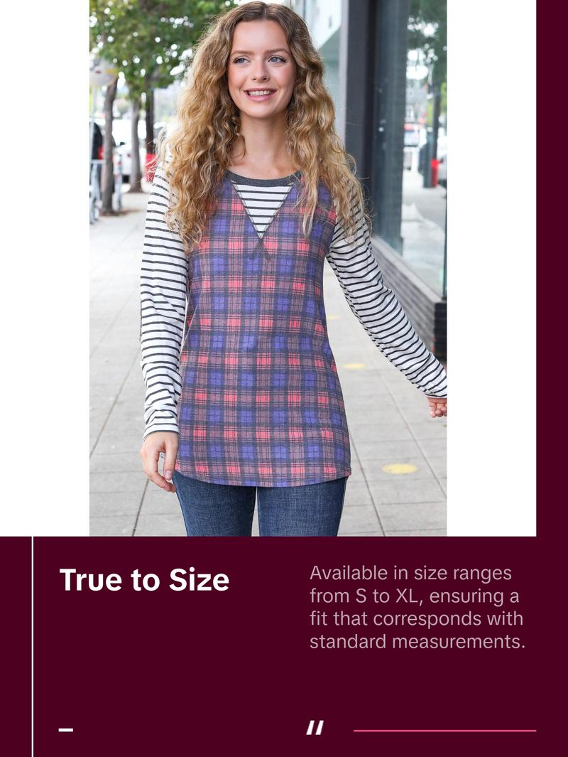 Feeling Playful Plaid/Stripe Outseam Stitch Elbow Patch Pullover